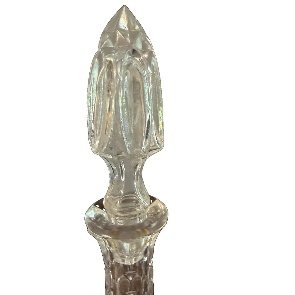 Vintage Clear Glass Decanter Sunflower Floral Pattern Stopper 15